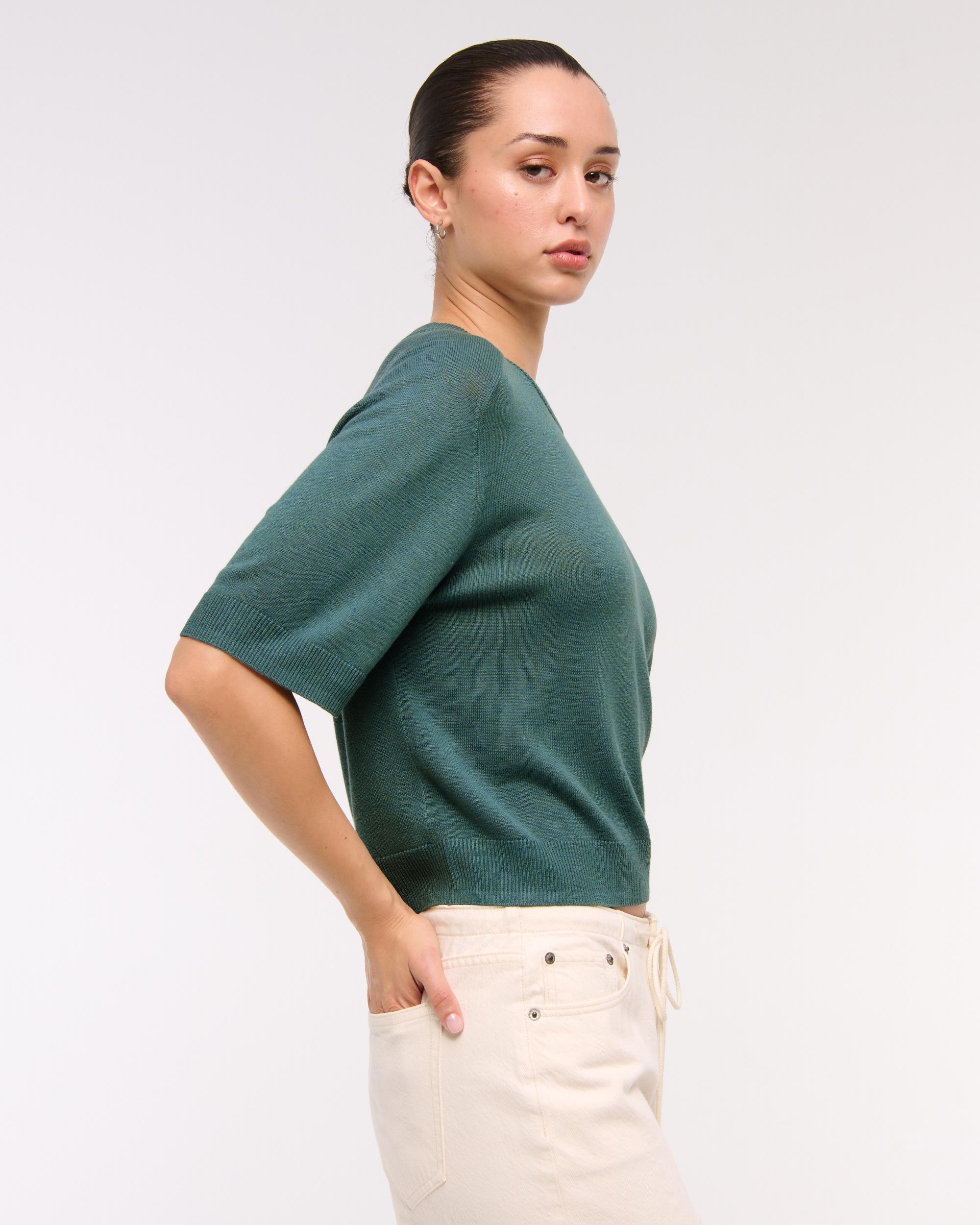 The A&F Madeline Textural Crew Sweater Tee Product Image