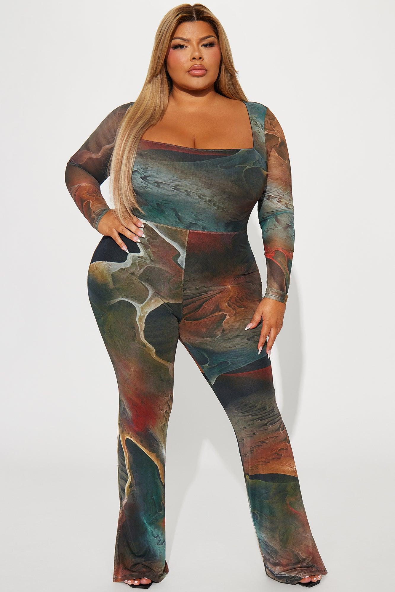 Lost In A Trance Mesh Jumpsuit  - Olive/combo Product Image