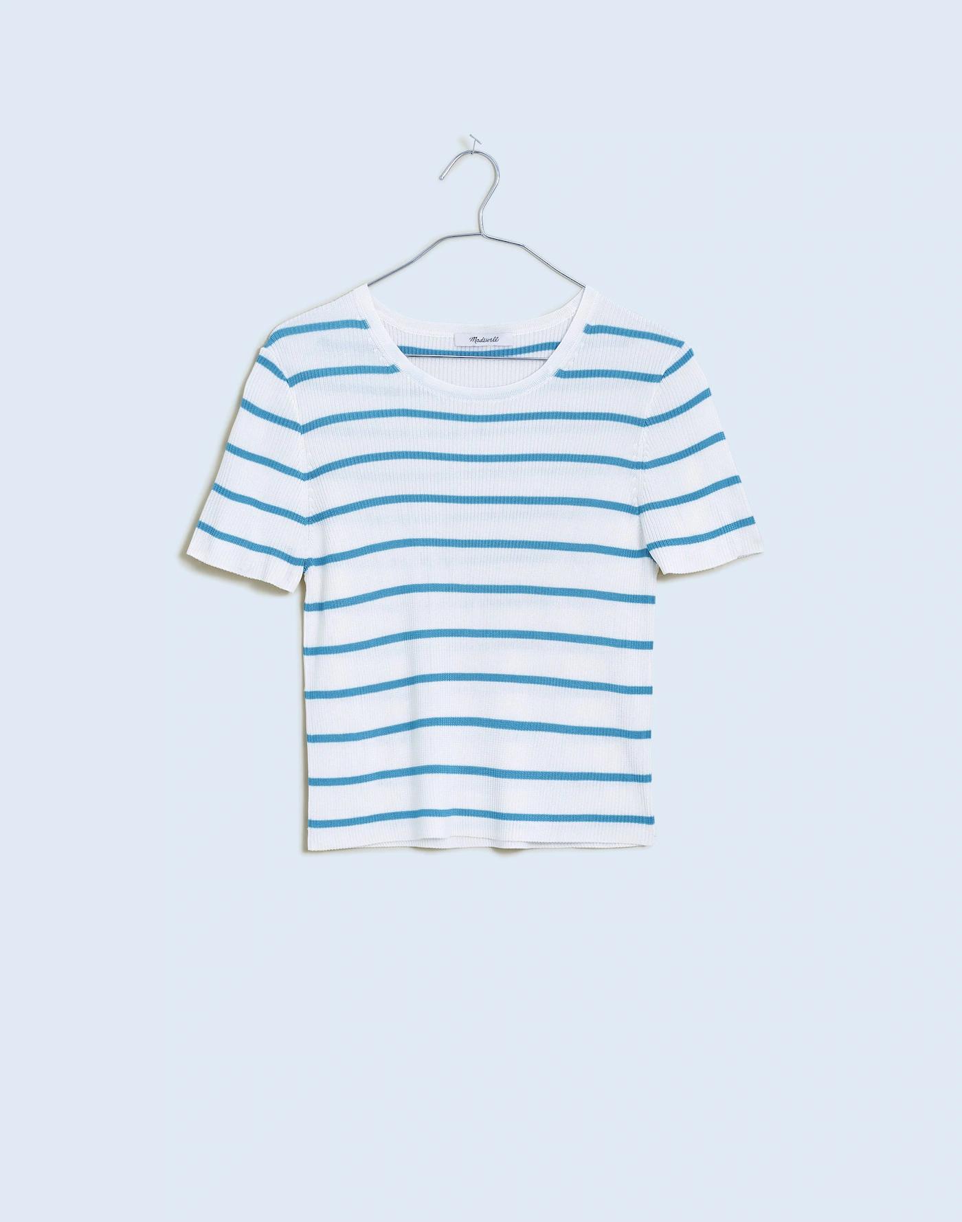 Cropped Crewneck Sweater Tee in Stripe Product Image