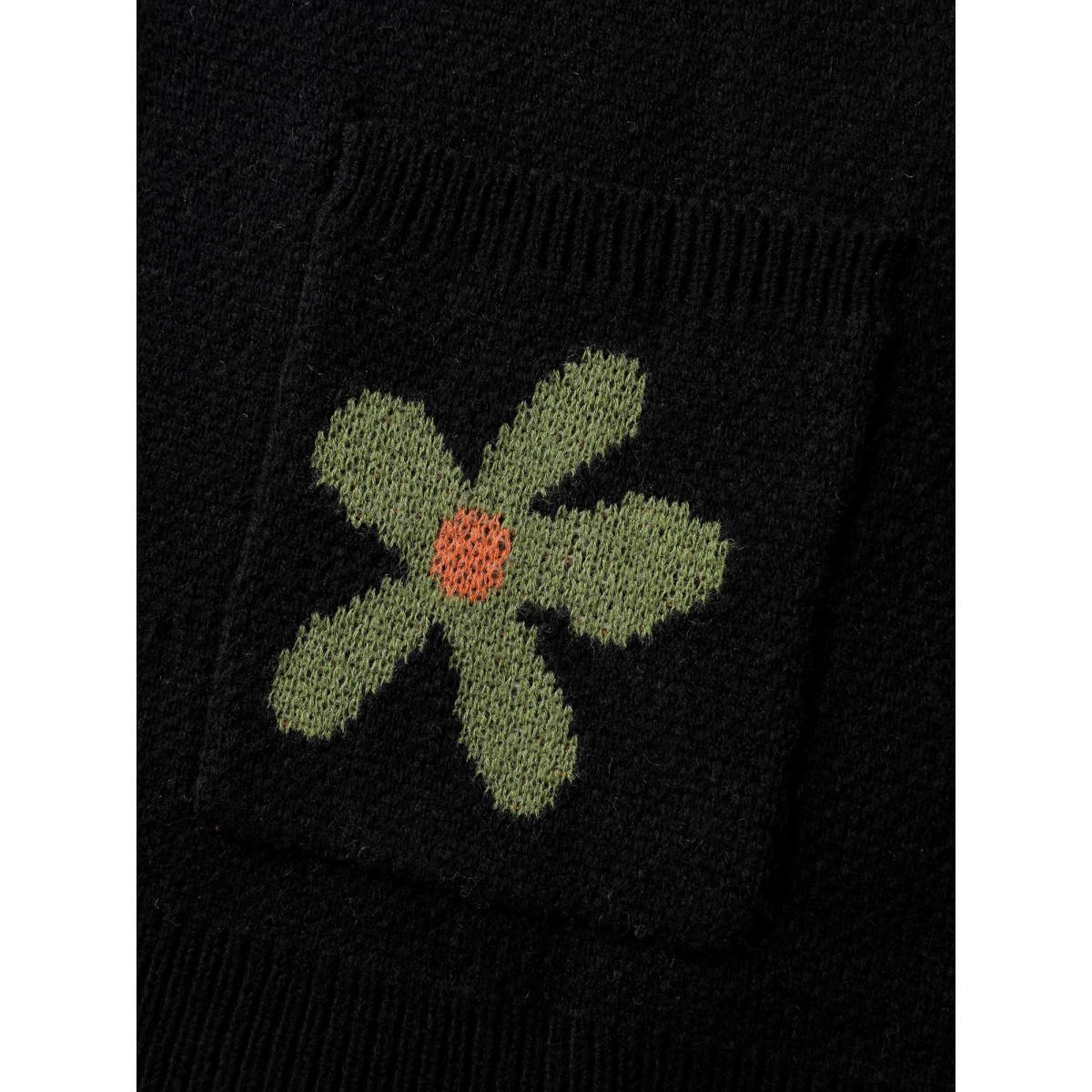 Plus Size Floral Pattern Button-Down Knit Cardigan Black Women Playful Loose Long Sleeve Casual Cardigans BloomChic 26/4X Product Image