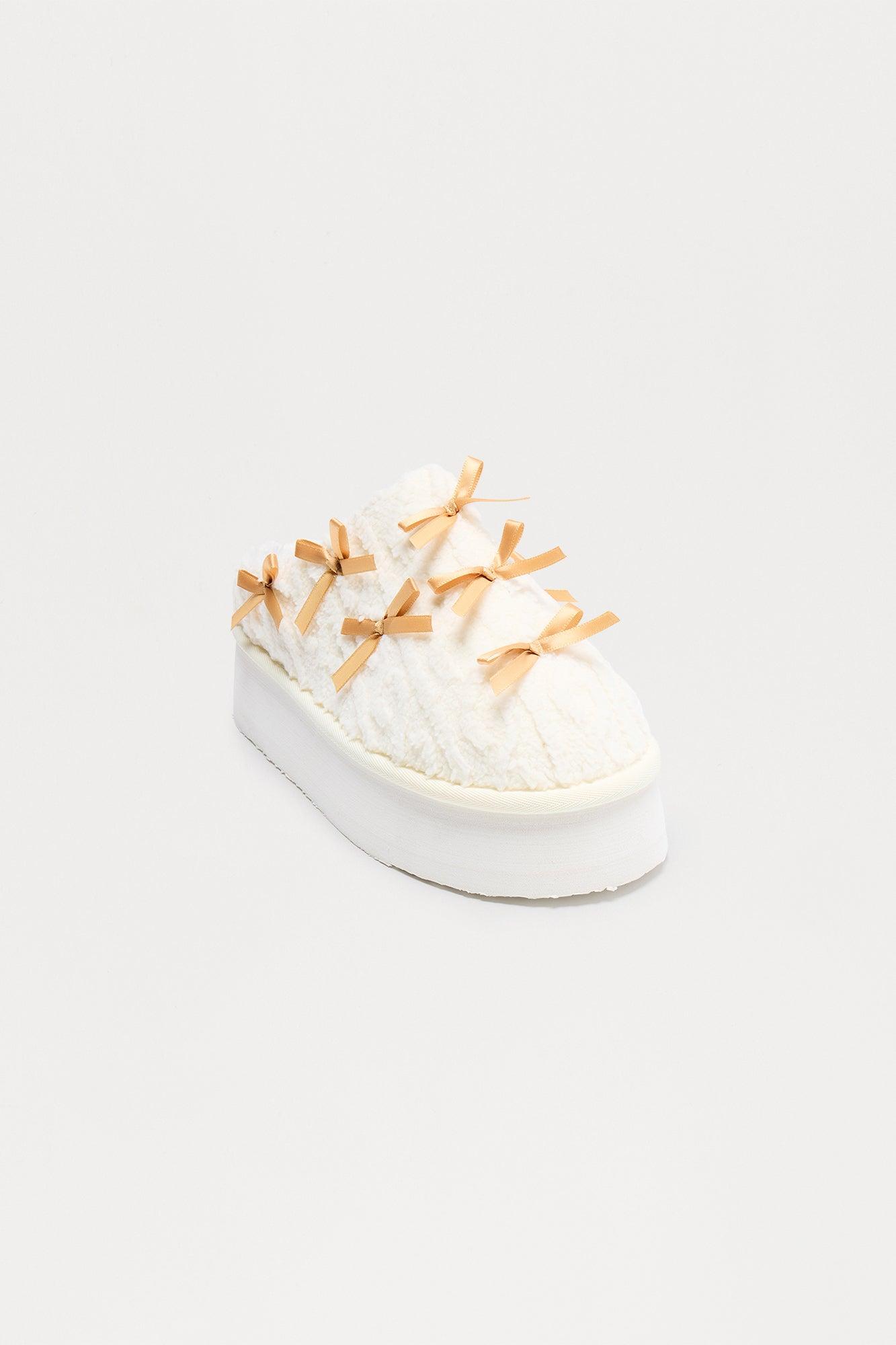 Teddy Bow Slippers - Beige Product Image