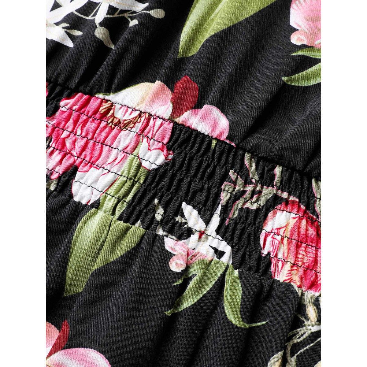 Plus Size Black Floral Print Off-Shoulder Wide-Leg Jumpsuit Women Short sleeve One-shoulder neck Elegant Loose Jumpsuits BloomChic 30/6X Product Image