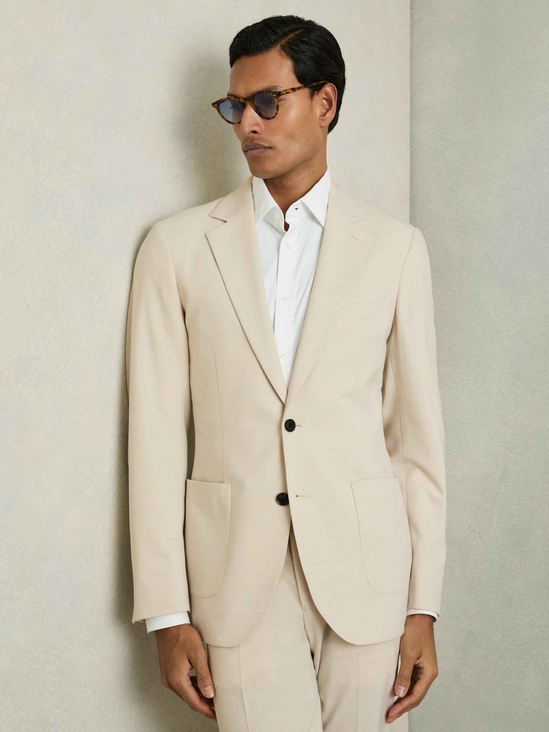 Single-Breasted Stretch Suit Blazer Slim-Fit in Stone Product Image