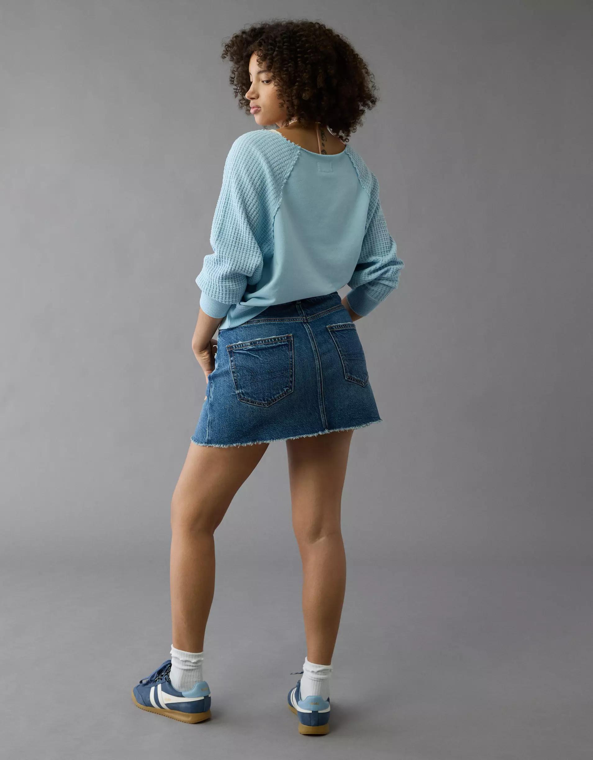 AE Stretch Curvy High-Waisted Perfect Denim Mini Skirt Product Image