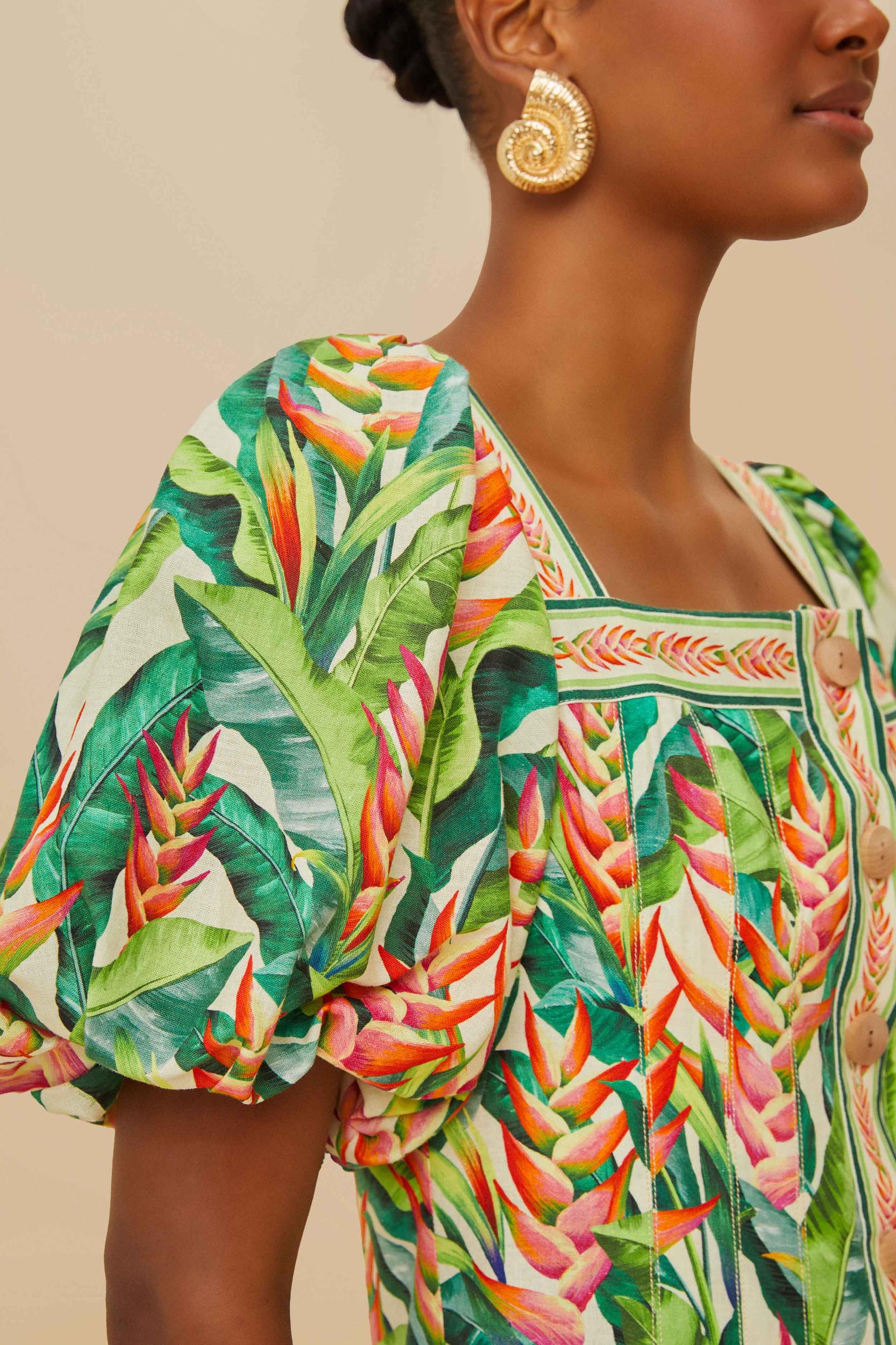 Off-White Heli Leaves LENZING™ ECOVERO™ Euroflax™ Mini Dress Product Image