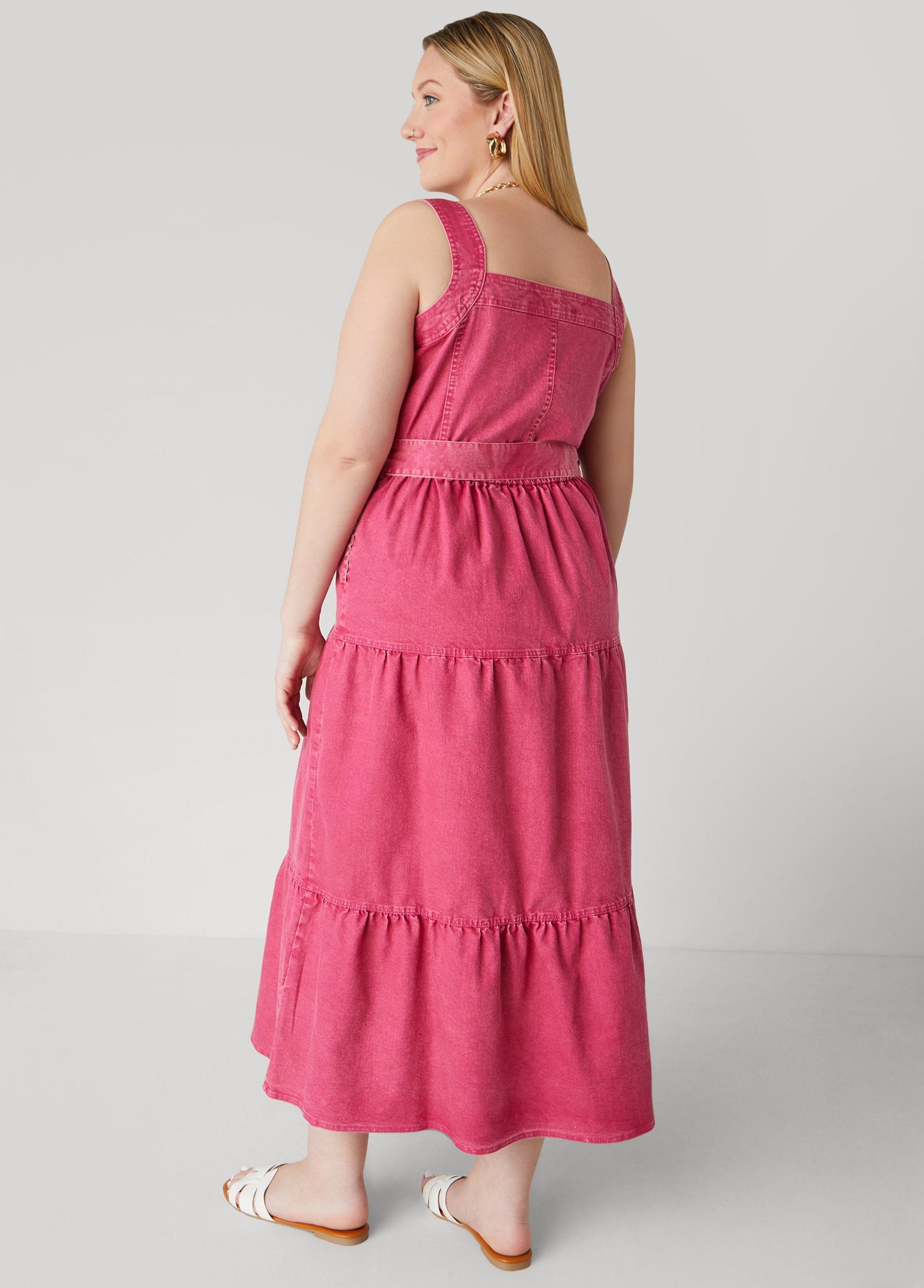 Plus Size Flounced Maxi Denim Dress Ashley Stewart Product Image