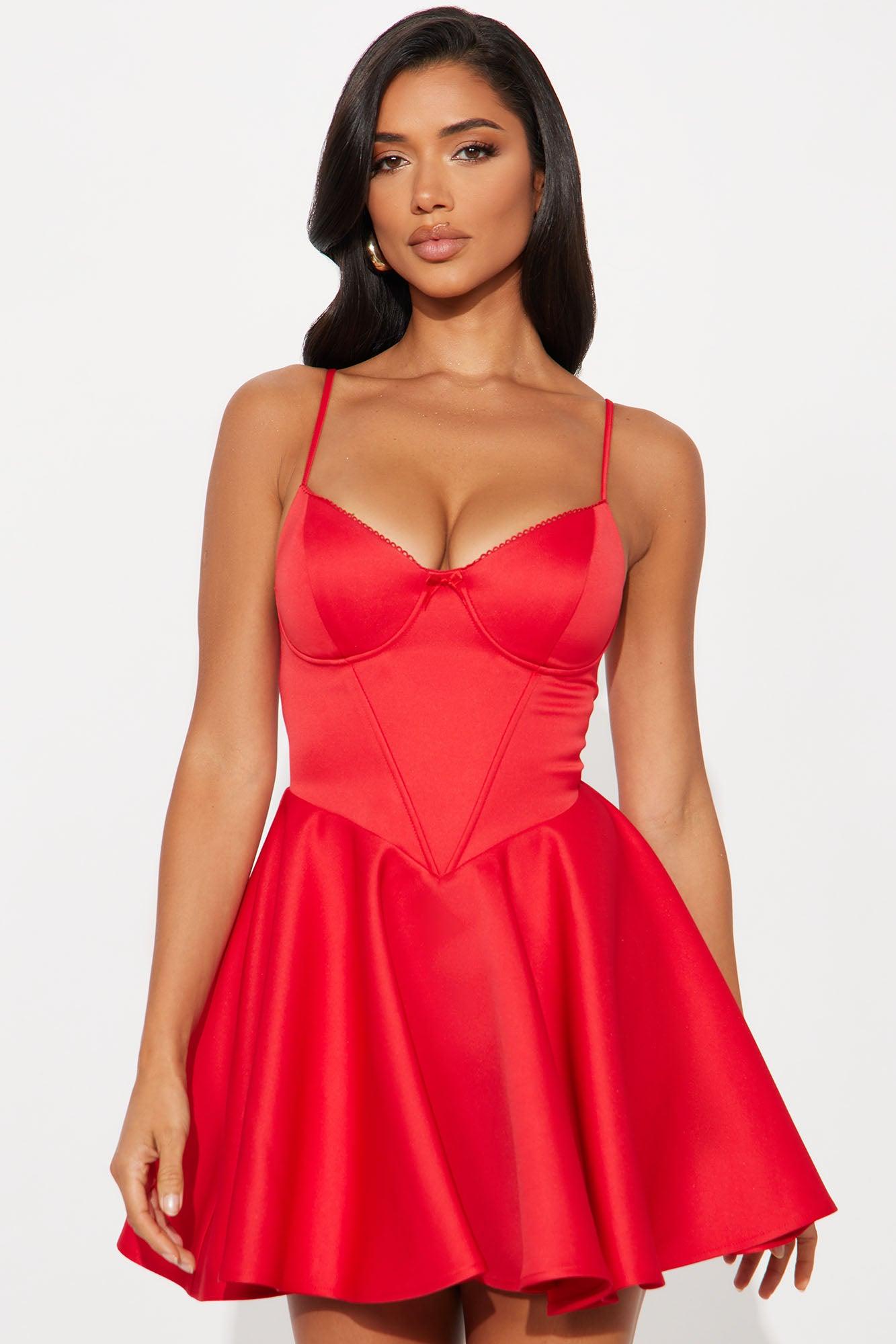 Seductive Essence Satin Corset Mini Dress - Red Female Product Image