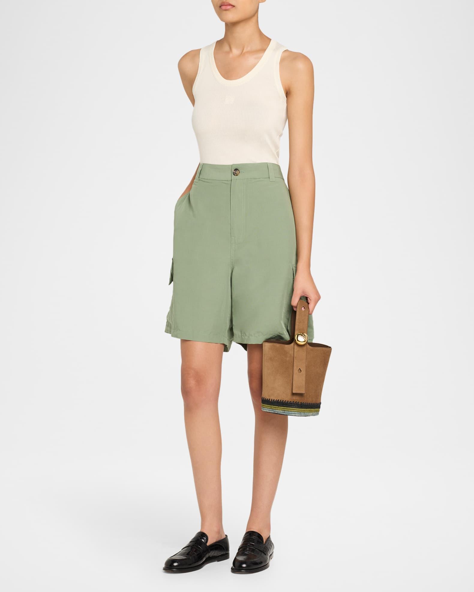 Pebble Raffia-Bottom Mini Bucket Bag in Suede Product Image