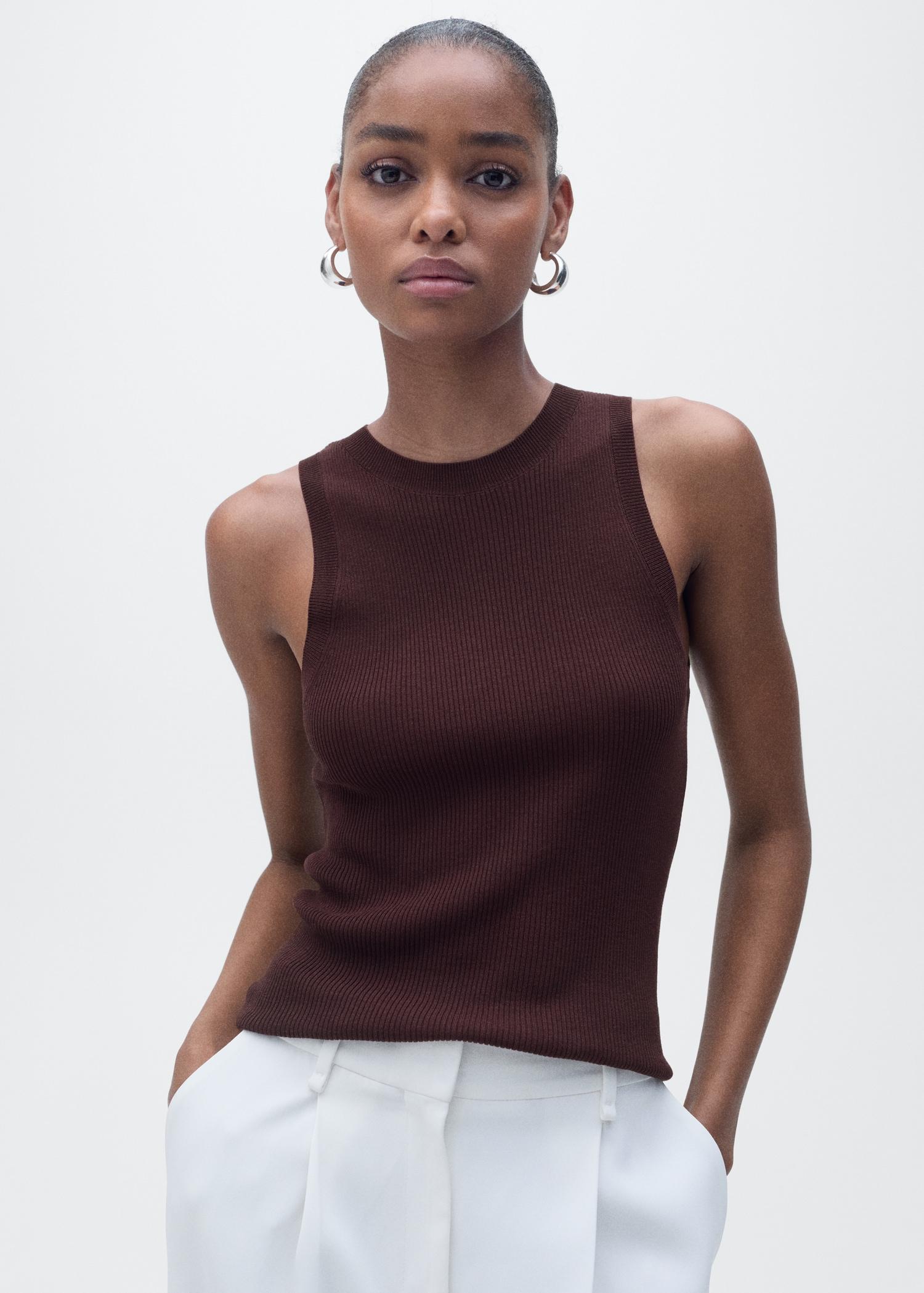 Ribbed knit top - Women | MANGO USA Product Image