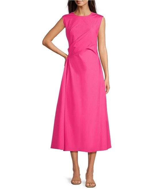 Gibson & Latimer Round Neck Sleeveless Ruched Side Sheath Midi Dress Product Image