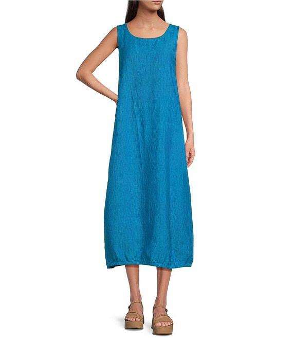 Eileen Fisher Petite Washed Organic Linen Ballet Neck Sleeveless Lantern Dress Product Image