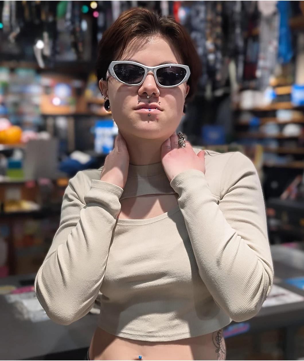 Ninth Hall Fundamentals Krystie Beige Cutout Long Sleeve Crop T-Shirt Product Image