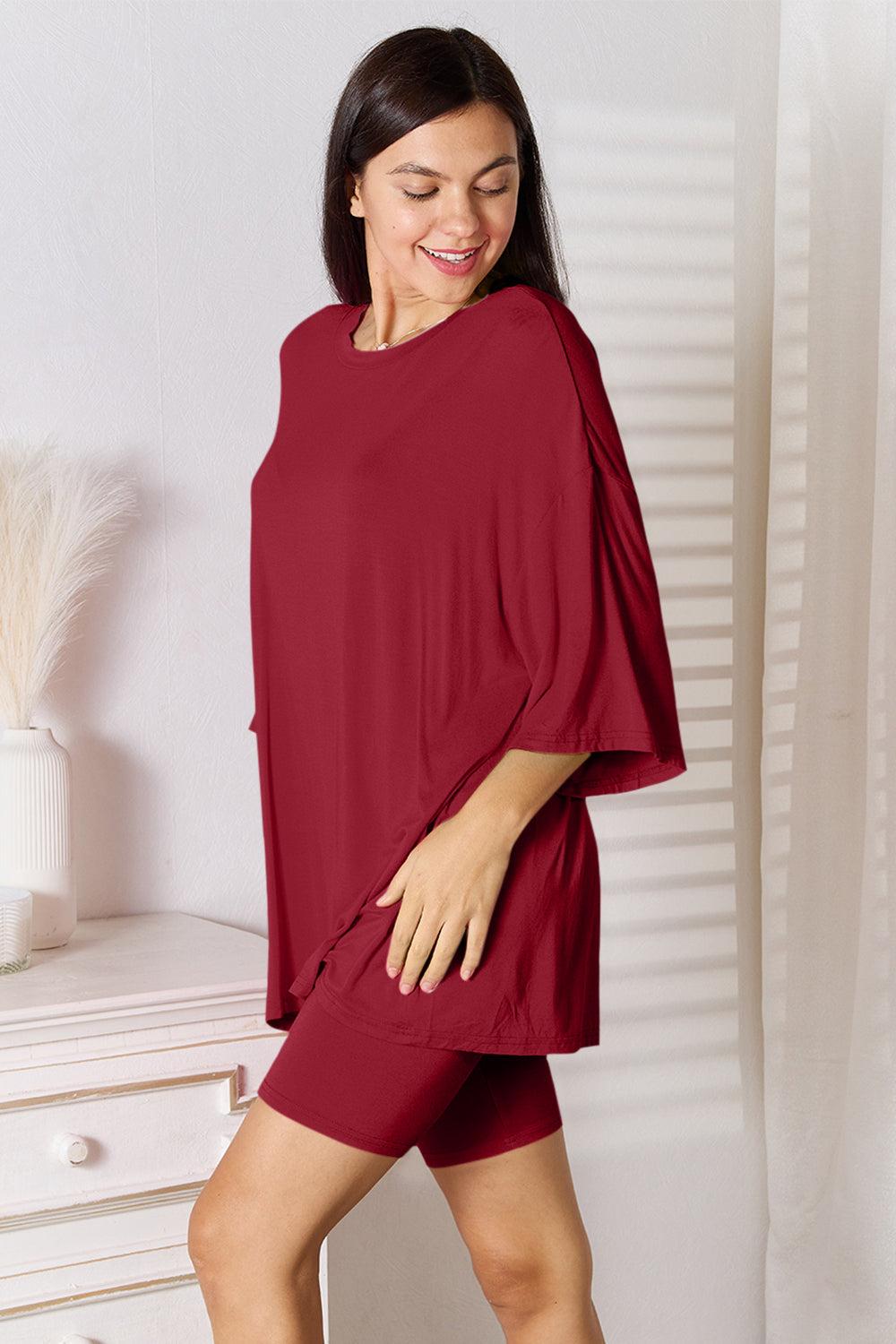 Basic Bae Full Size Soft Rayon Three-Quarter Sleeve Top and Shorts Set Product Image