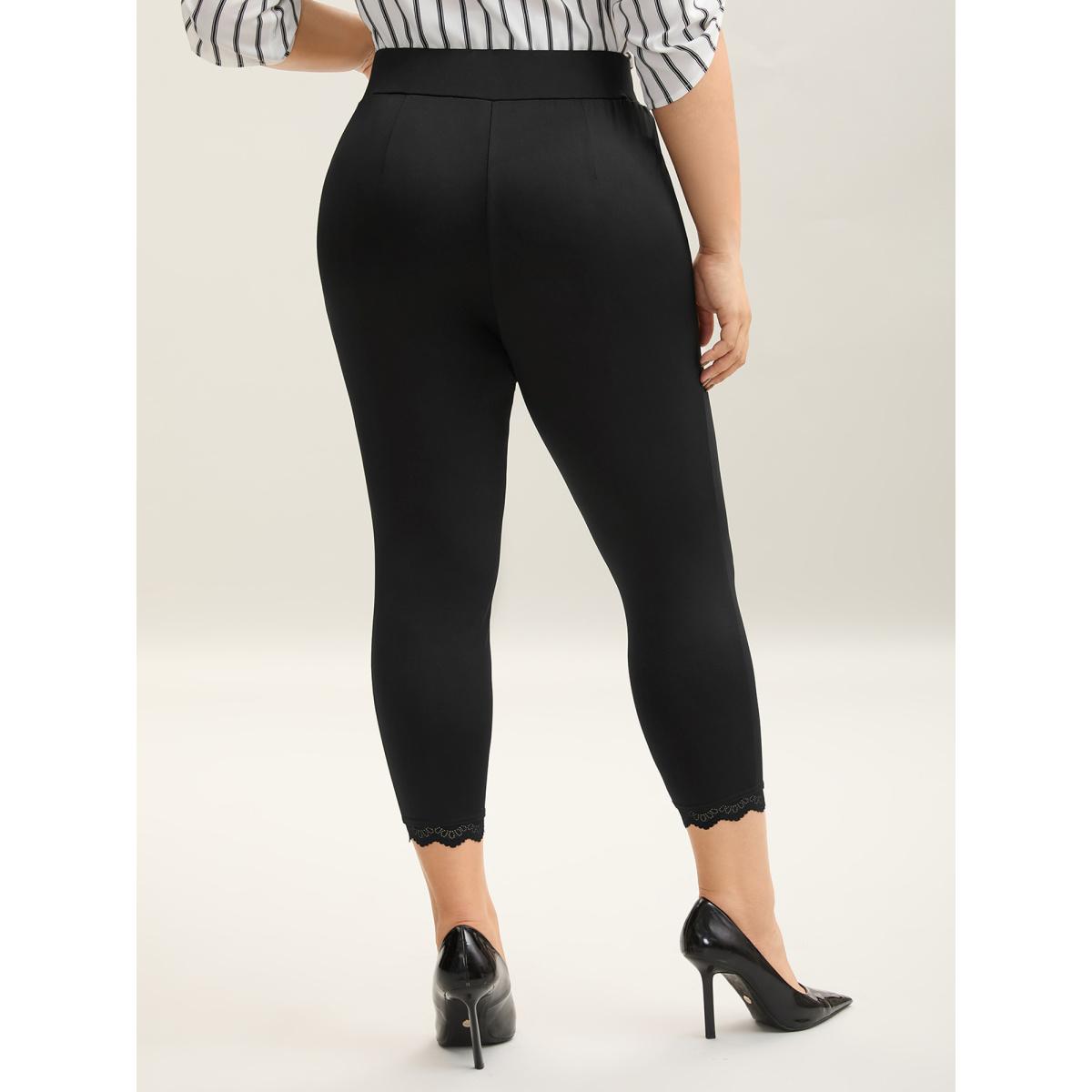 Plus Size Lace Detail Pull-On Slim-Fit Pants Women Black Elegant Skinny Mid Rise Everyday Pants BloomChic 18-20/2X Product Image