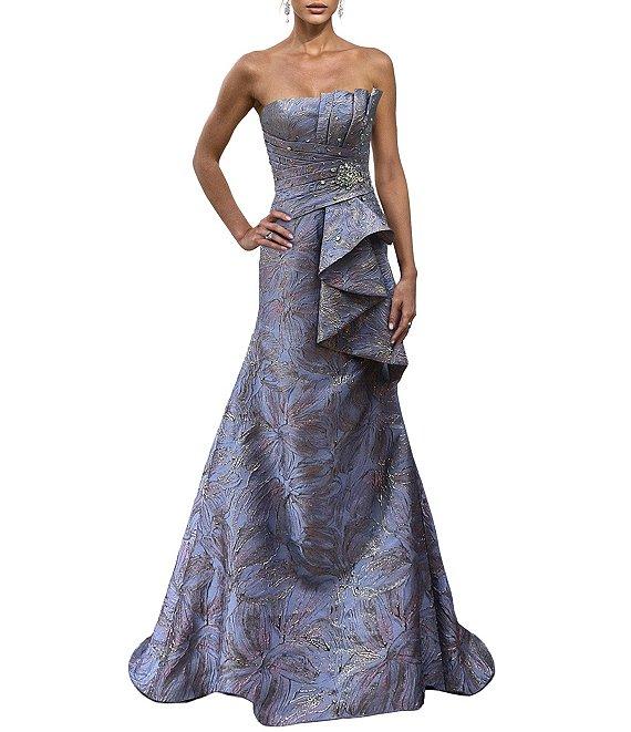 Terani Couture Strapless Metallic Jacquard Gown Product Image