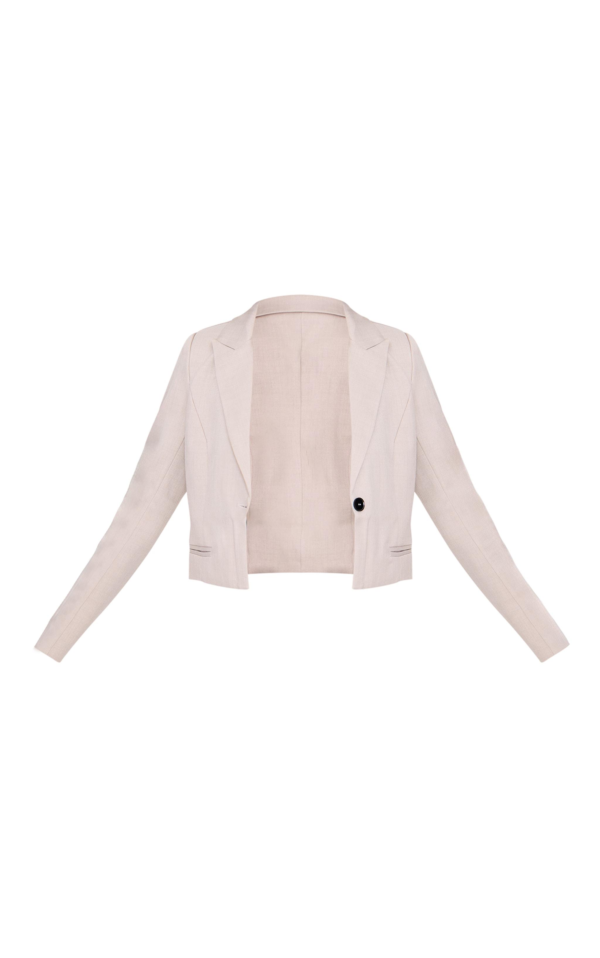 Sand Cropped Patch Pocket Detail Boxy Blazer Product Image