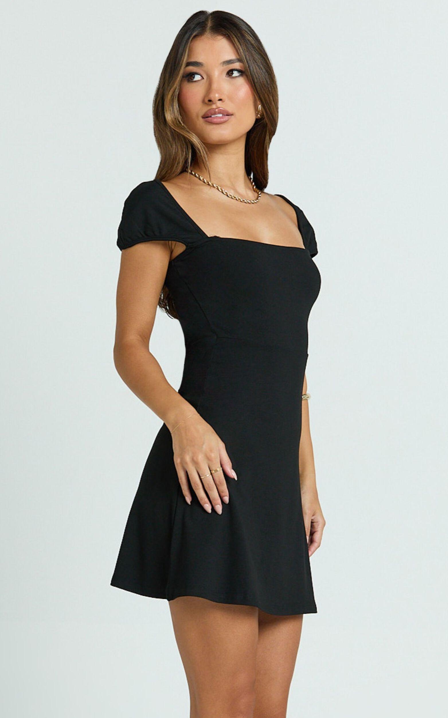 Billie Mini Dress - Cap Sleeve A Line Dress in Black Product Image