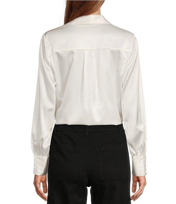 Antonio Melani Violet Silk Notch Collar V-Neck Long Blouson Sleeve Blouse Product Image