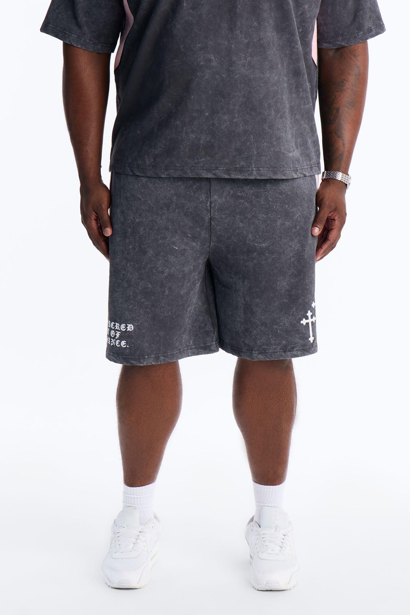 Sacred Embroidery Paneled Sweatshorts - Black Male Product Image