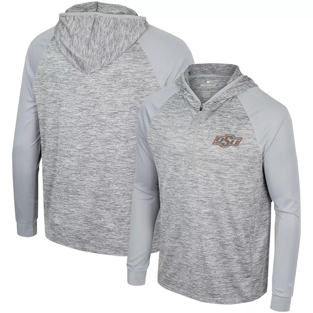 Men's Colosseum Gray Oklahoma State Cowboys Cybernetic Raglan Quarter-Zip Hooded Top,  Product Image