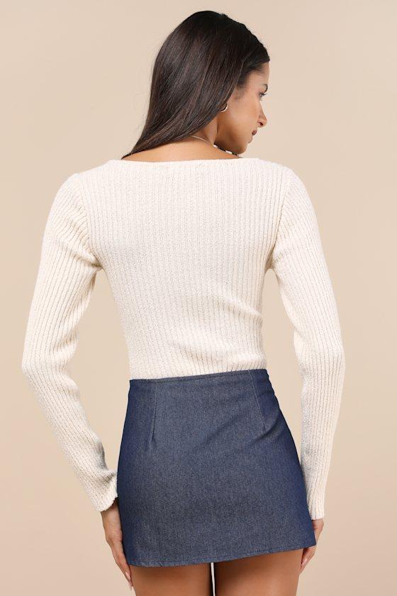 Olsa Dark Wash Chambray Low Rise Mini Skirt Product Image