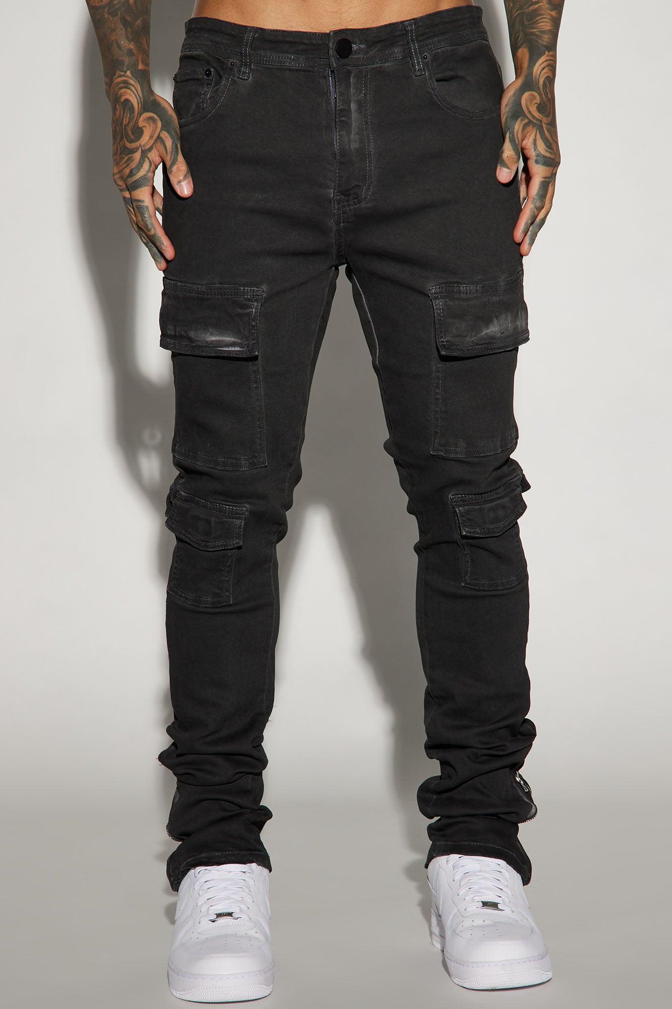 Triple Cargo Stacked Skinny Flare Jeans - Black Wash Product Image