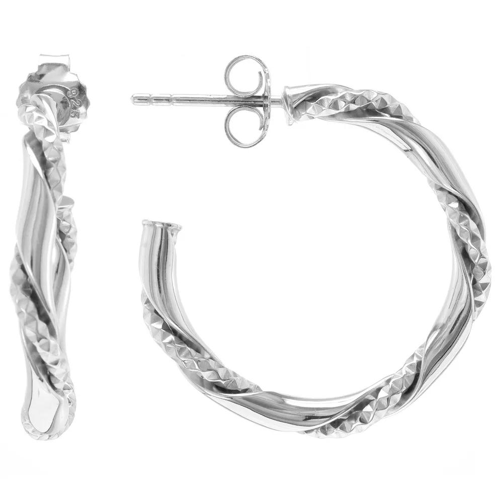 Judy Crowell Sterling Silver Textured Twist Hoop Earrings, Women's Product Image