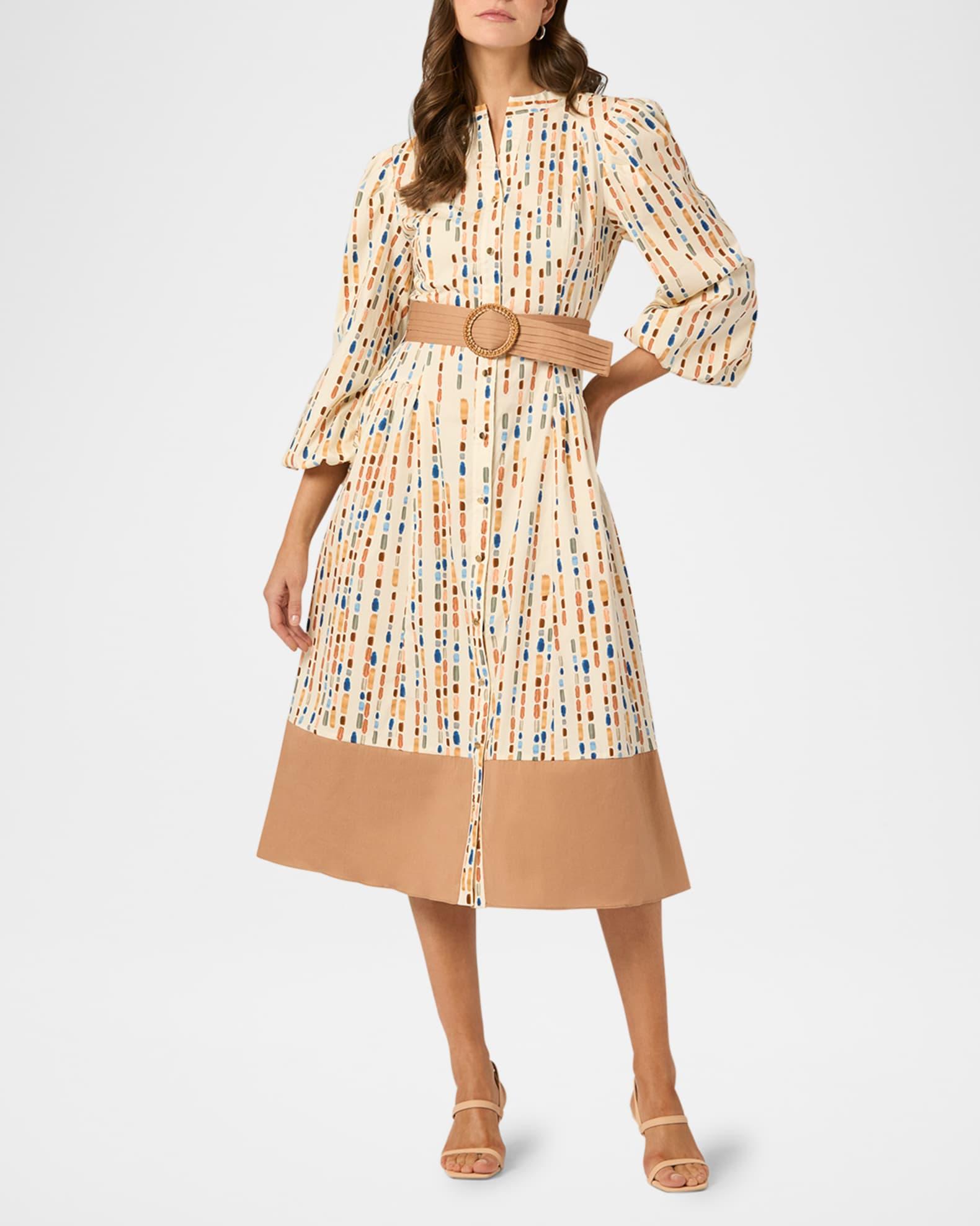 Bria Belted Brushstroke-Print Cotton Midi Dress Product Image