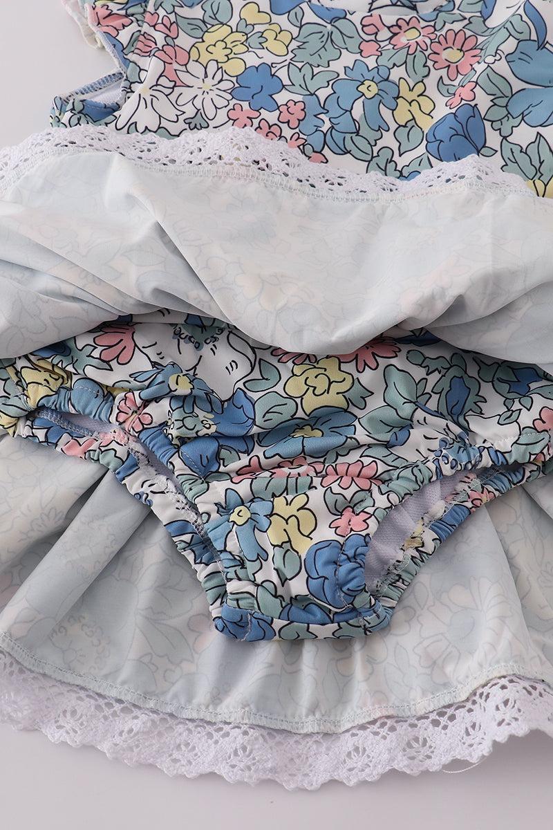 Blue floral lace ruffle leotard Product Image