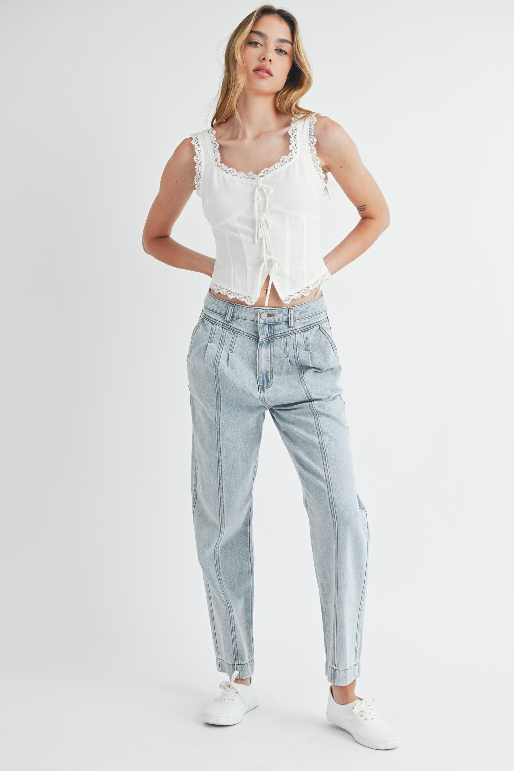 Pleated Detail Denim Jeans Product Image