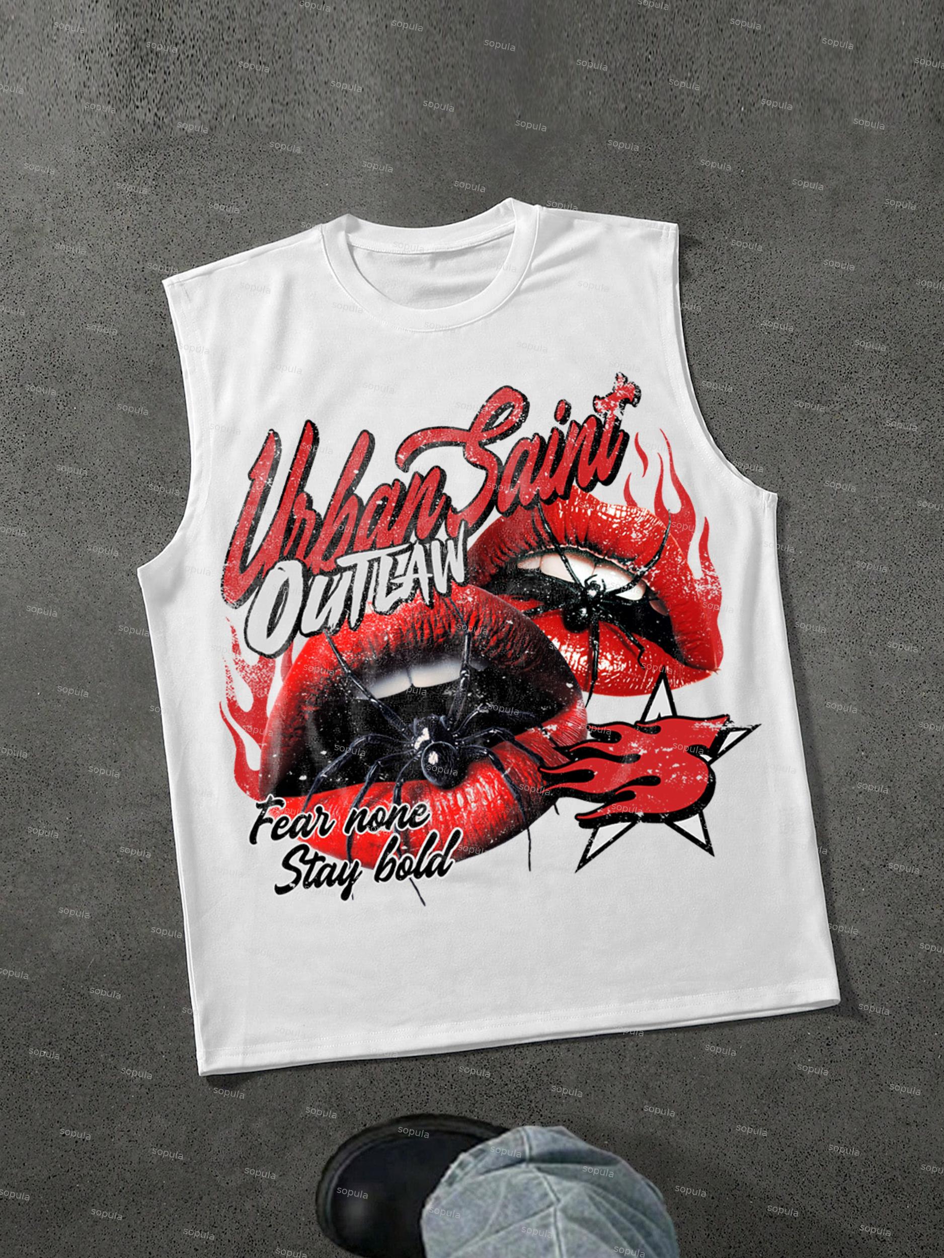 Vintage Spider Red Lip Graphic Tank Top Product Image