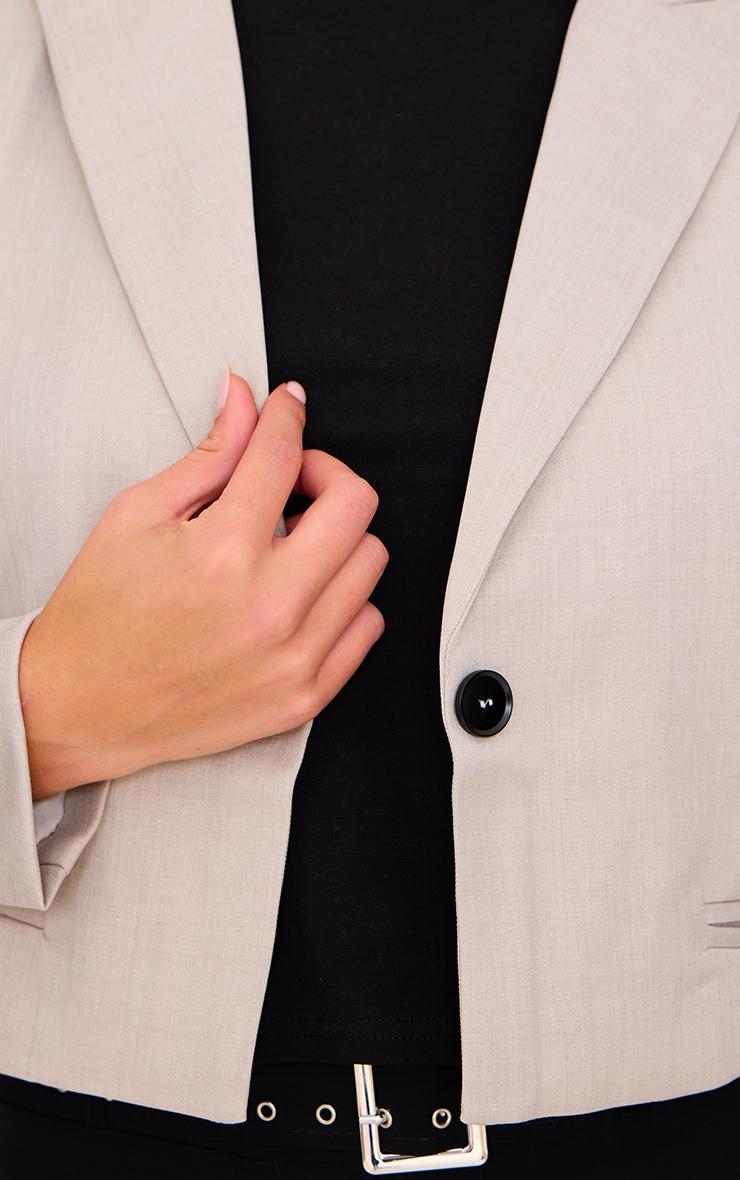 Sand Cropped Patch Pocket Detail Boxy Blazer Product Image