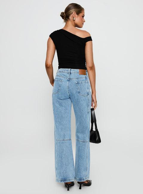 Chad Cargo High Rise Wide Leg Jeans Mid Wash Product Image