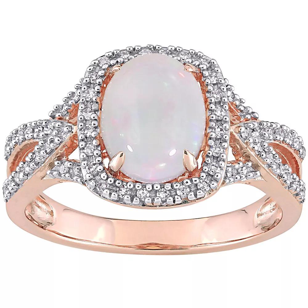 Stella Grace 10k Rose Gold White Opal & 1/6 Carat T.W. Diamond Split Shank Ring, Women's,  Product Image