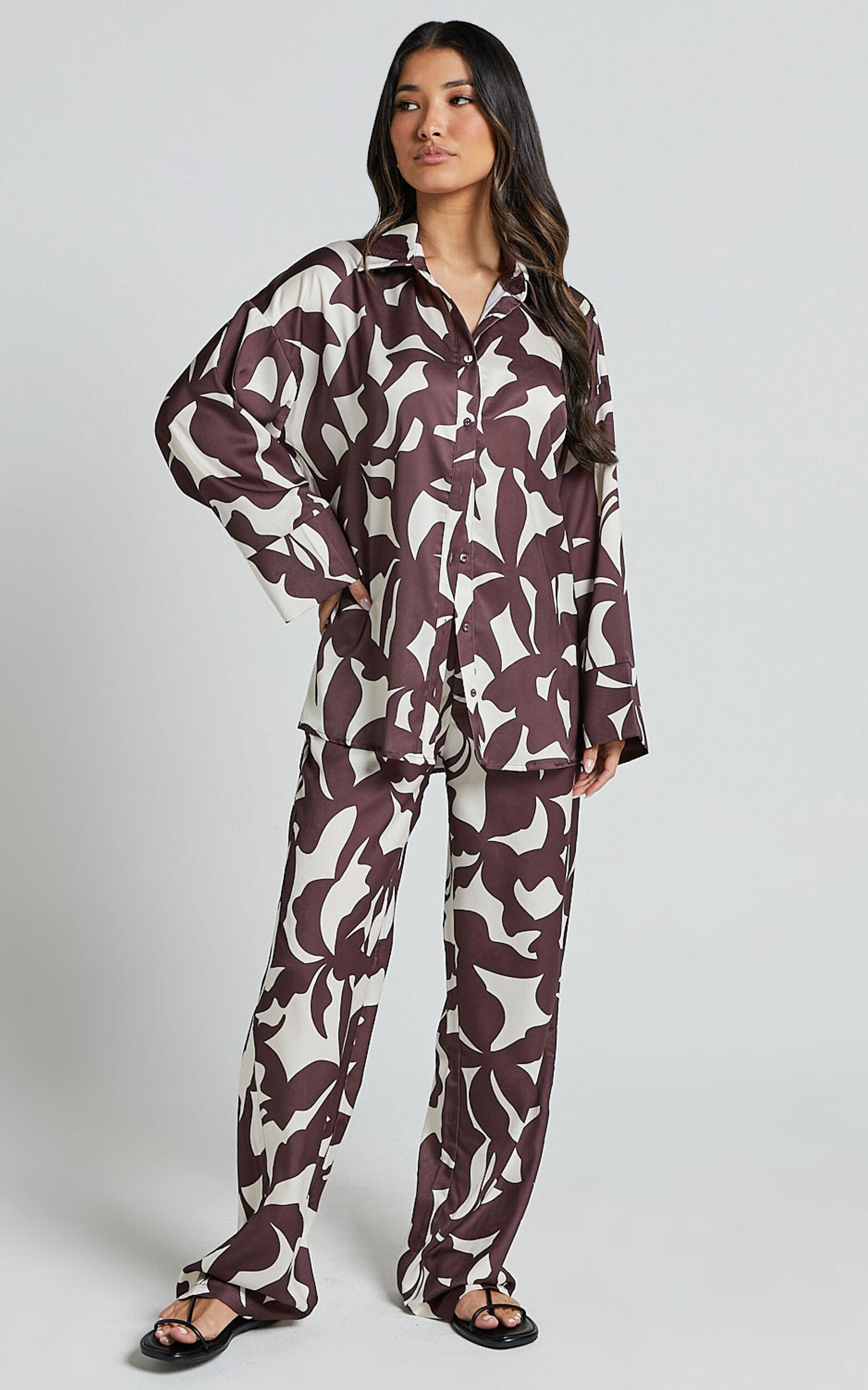 Janissa Pants - High Waisted Wide Leg Pants in Brown Floral Product Image