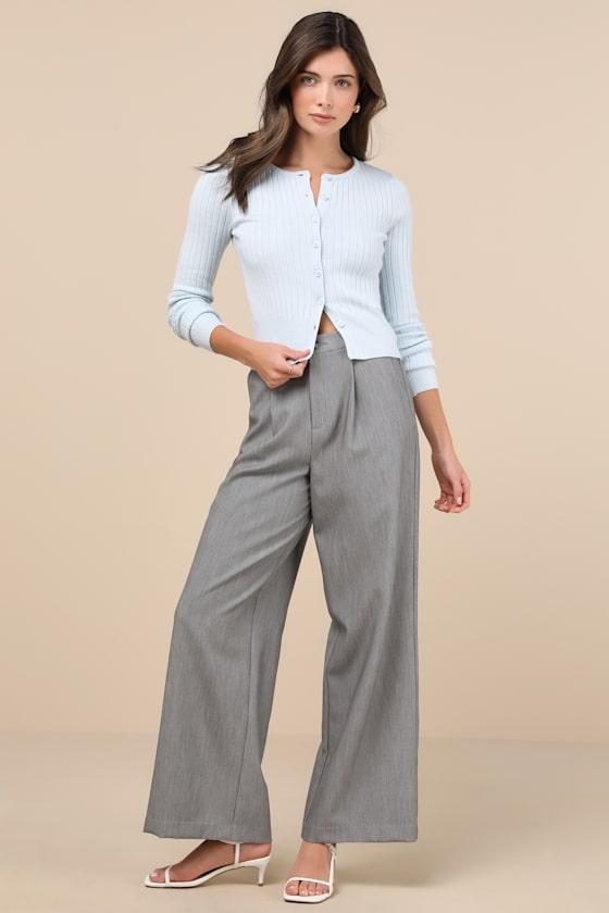 Perfect Classic Light Blue Ribbed Knit Cardigan Sweater Product Image