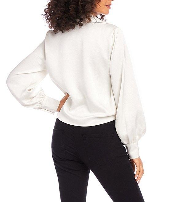Karen Kane Satin Collared Long Sleeve Tie Front Top Product Image