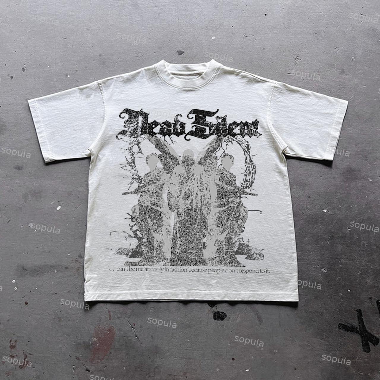 Sopula Evil Angel Retro Mottled Thorn Printing Casual Cotton T-Shirt Product Image