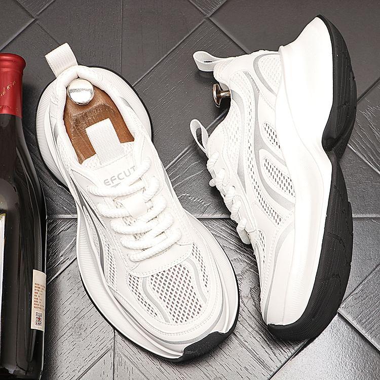 Platform Mesh Panel Lace-Up Sneakers Product Image