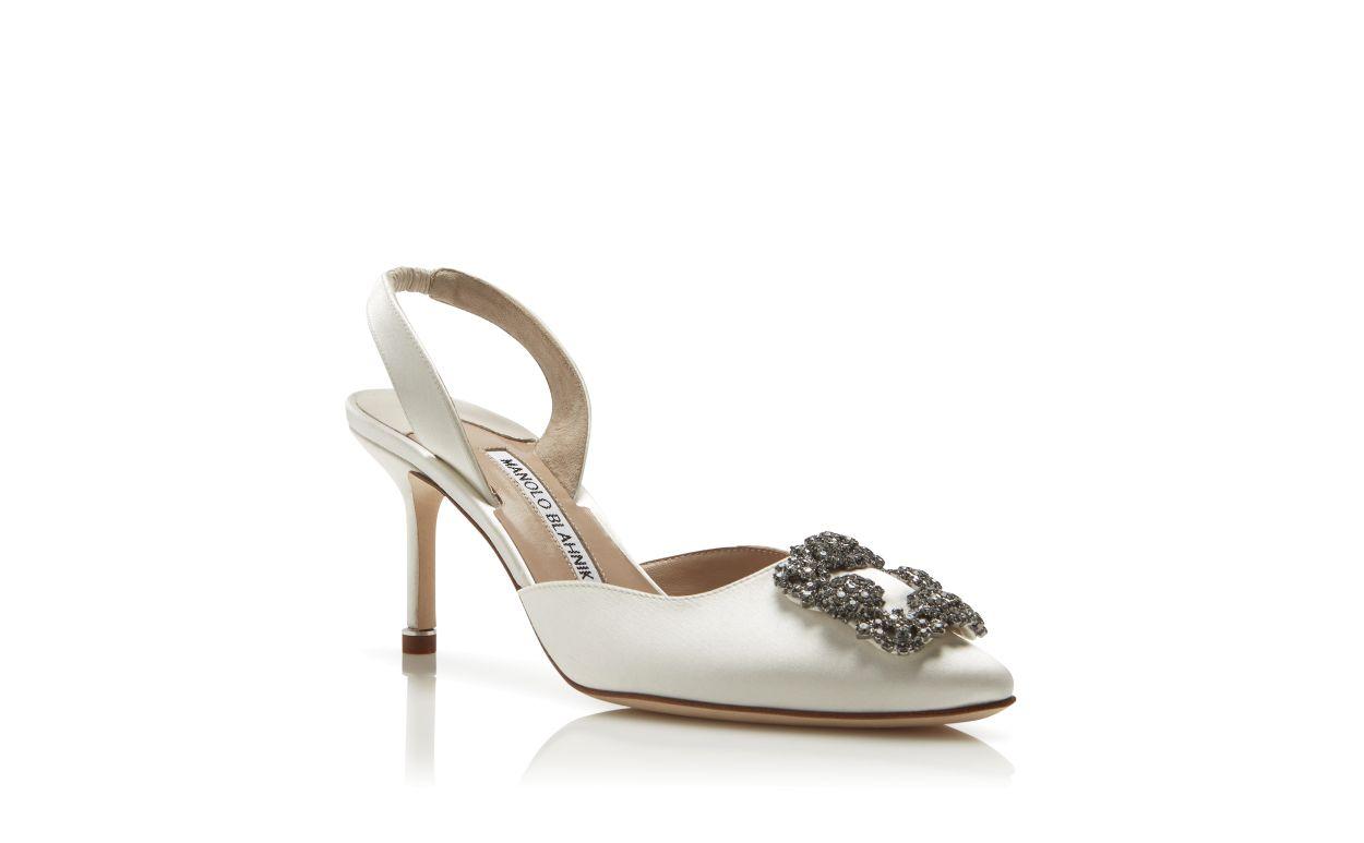 HANGISLI White Satin Jewel Buckle Slingback Pumps Product Image