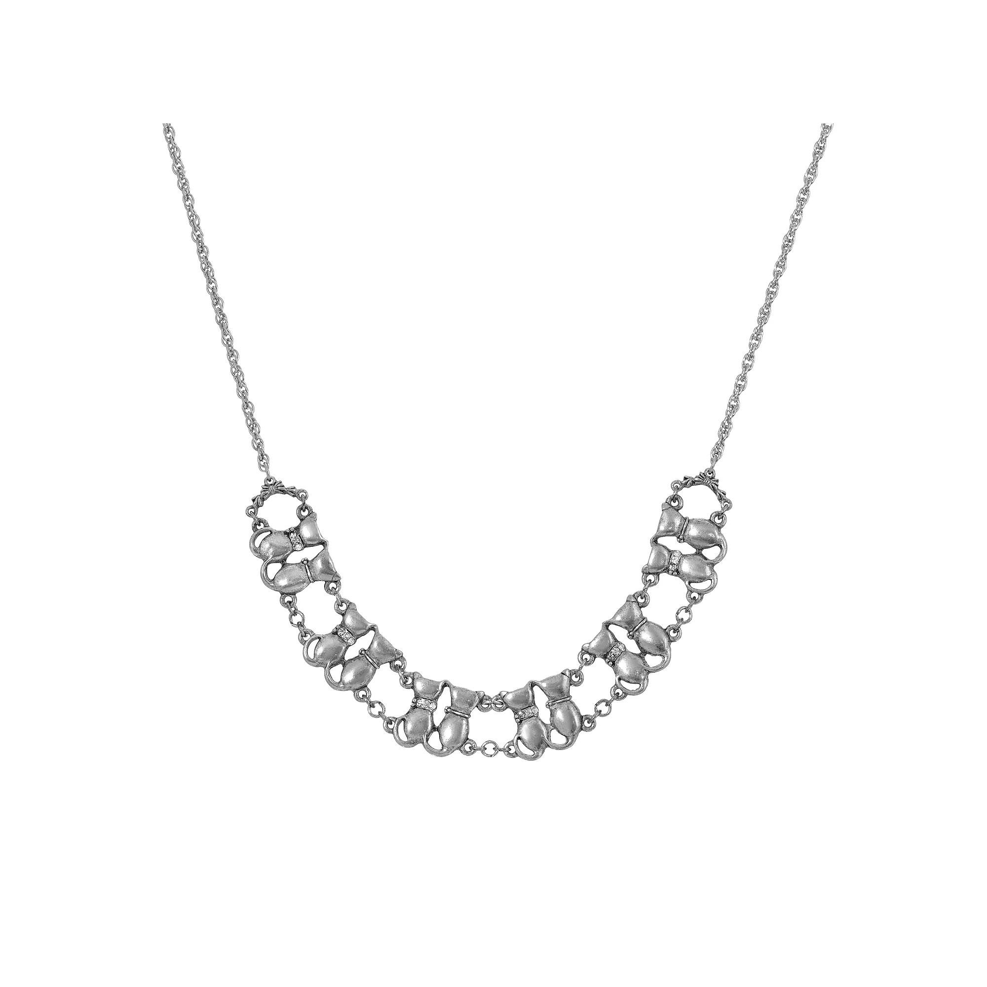 1928 Silver Tone Multi-Cat Chain Frontal Necklace, Womens, Clear Product Image