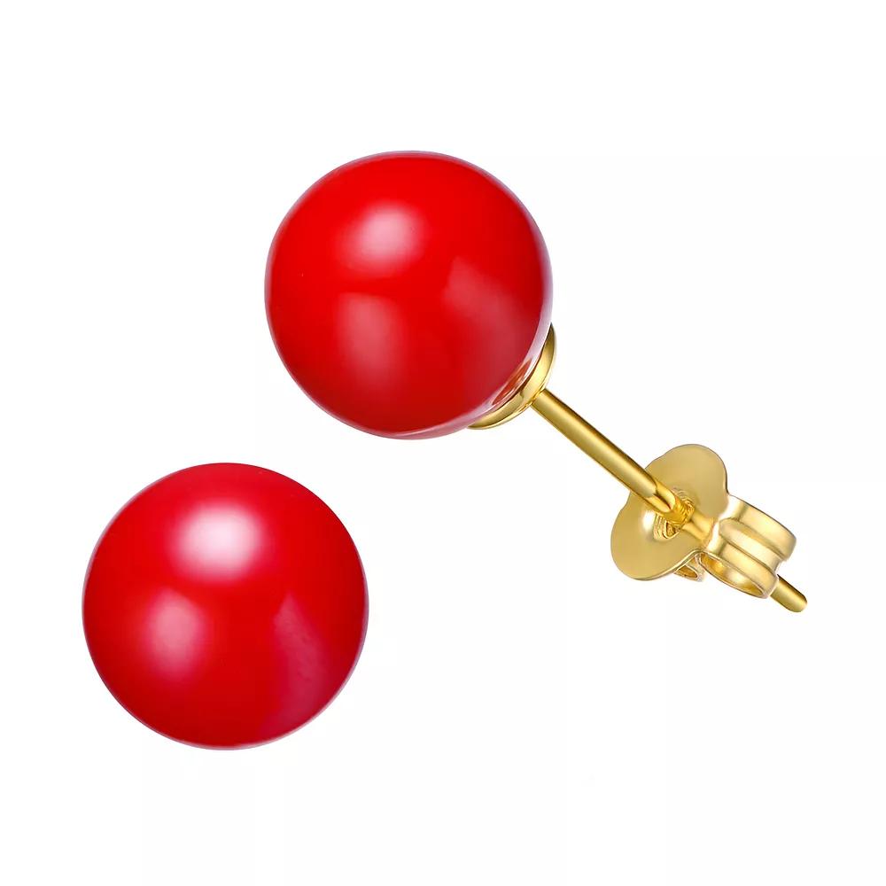 Kids' 14k Gold Plated Red Enamel Bead Stud Earrings, Women's, Gold Tone Product Image