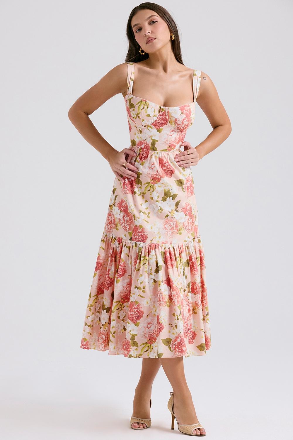 Elia  pink peony print cotton midi sundress Product Image