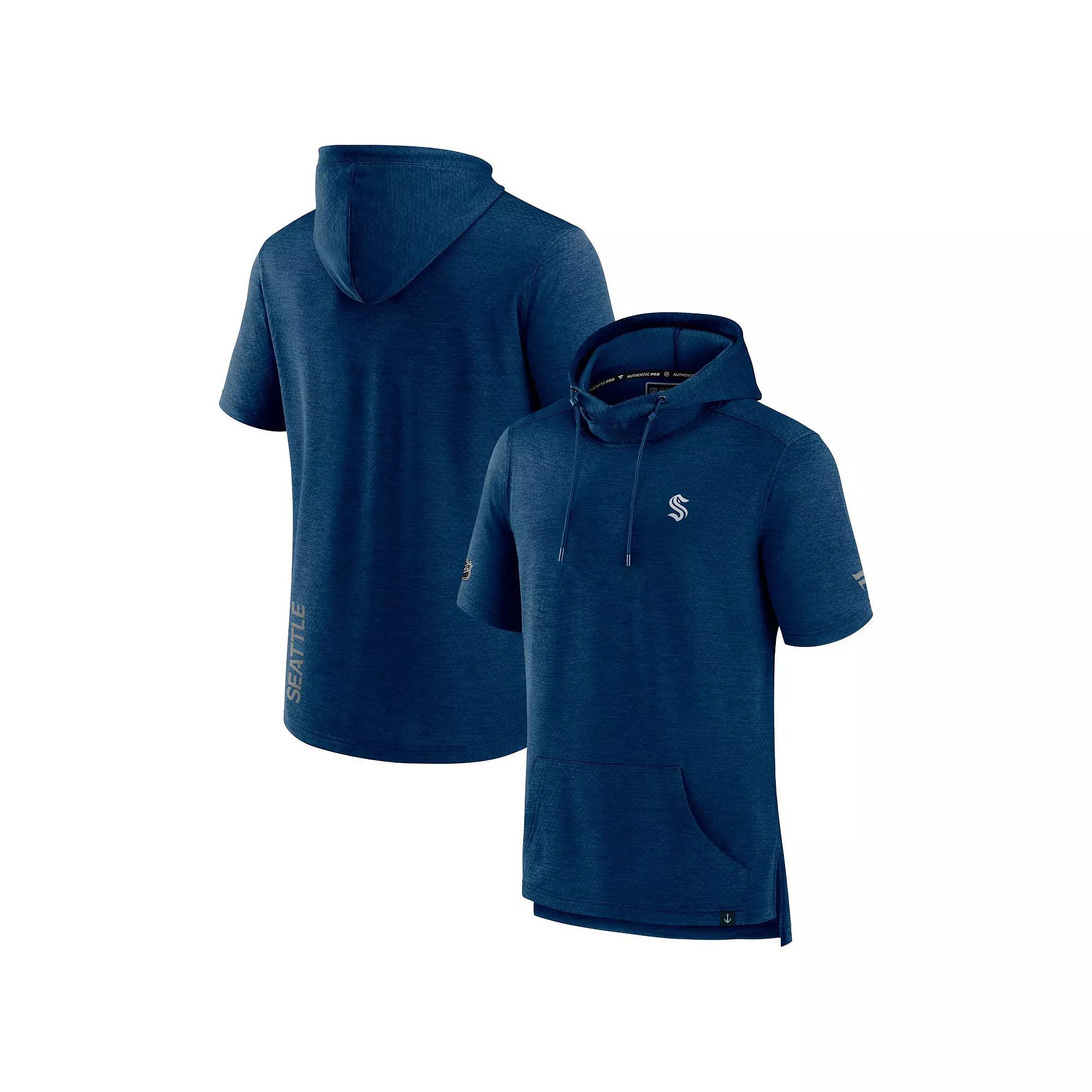 Men's Fanatics Branded Heather Deep Sea Blue Seattle Kraken Authentic Pro Short Sleeve Pullover Hoodie, Size: Small, Krk Blue Product Image