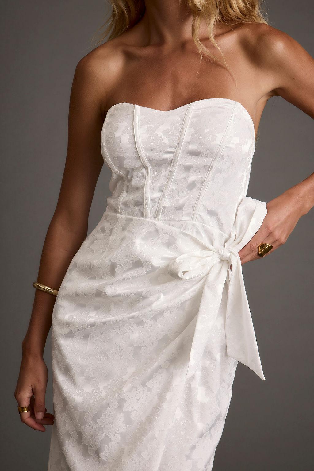 Brighton White Strapless Satin Wrap Dress Product Image