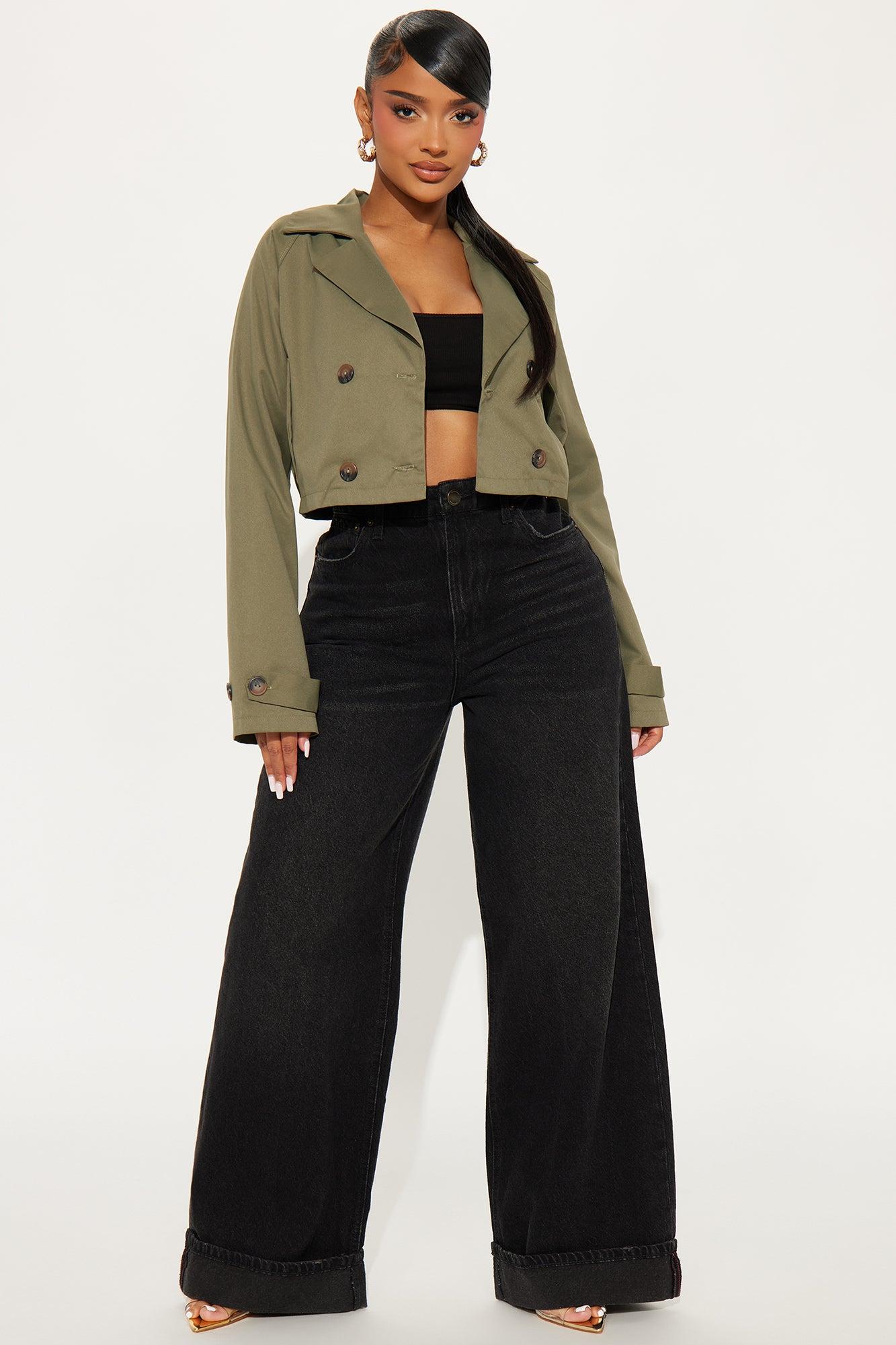 Rainy Days Cropped Trench - Olive Female Product Image