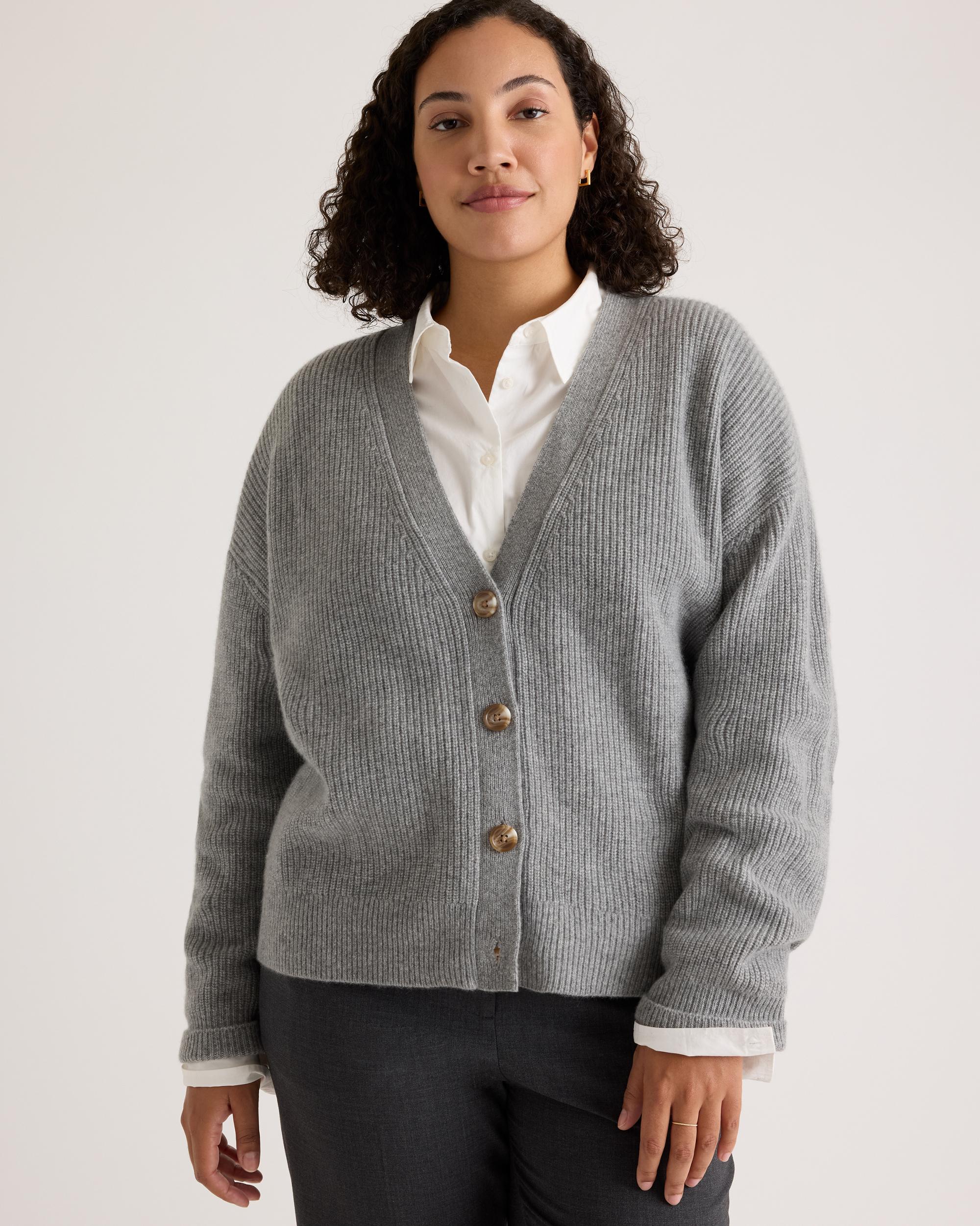 Quince | Women's Mongolian Cashmere Fisherman Boxy Cropped Cardigan Sweater Size XL Product Image