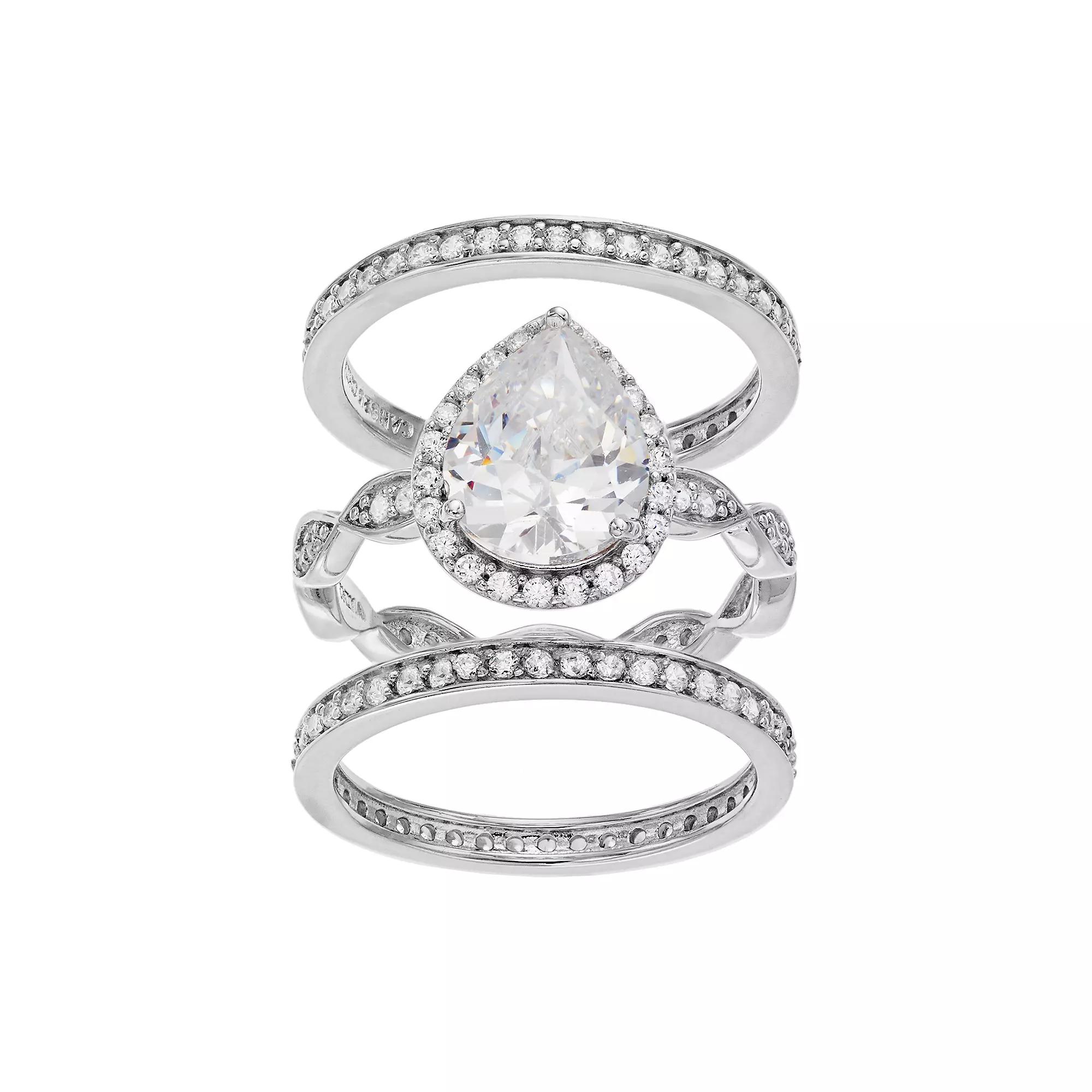 Sophie Miller Sterling Silver Cubic Zirconia Teardrop Ring Set, Women's,  Product Image