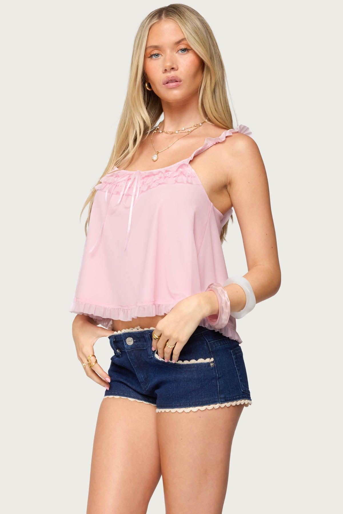 Ruffle Mesh Babydoll Tank Top Product Image