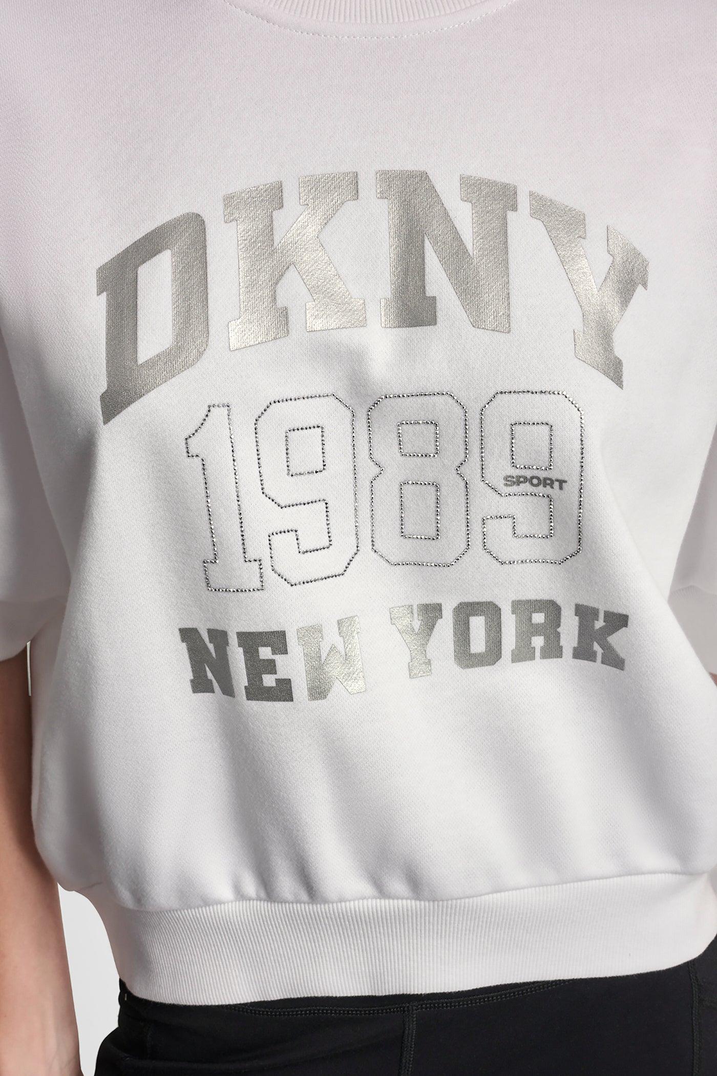 COTTON-BLEND TERRY SHORT SLEEVE LOGO HIGH-LOW TEE Product Image